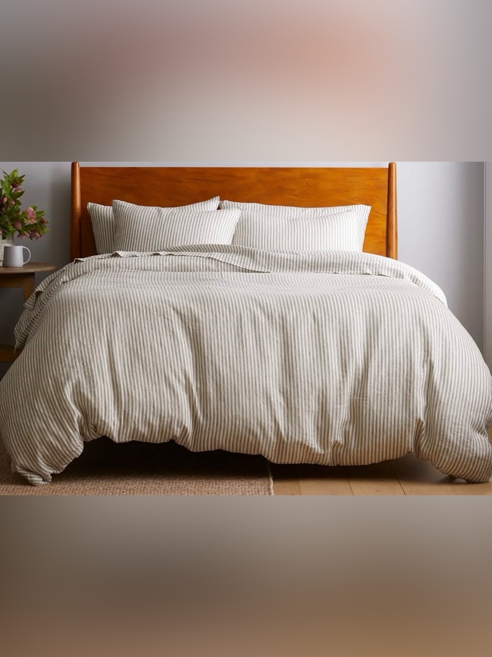 NWOT Quince European Linen Stripe 1 Pc Duvet Cover, King/Cal (Gray/White)